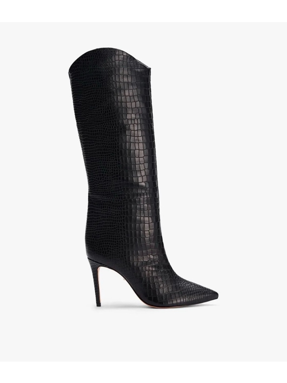 SCHUTZ Black Croc-Embossed Knee-High Pointed Stiletto Boot